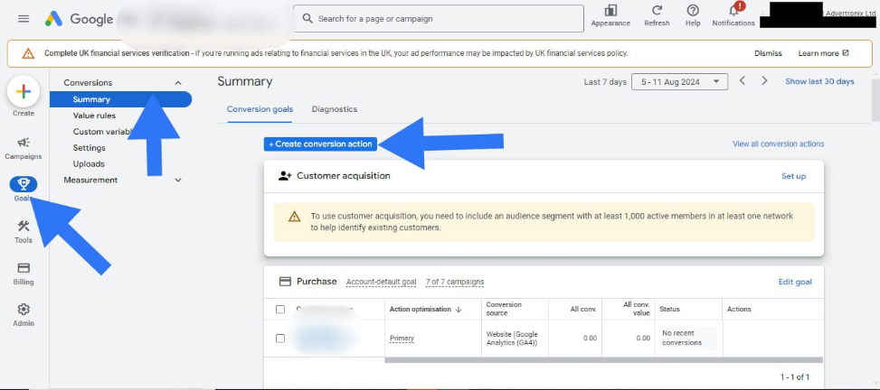 Create Conversion Action in Google Ads