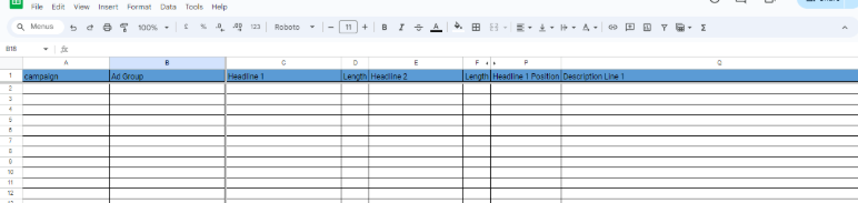 Google ads editor ads upload sheet structure