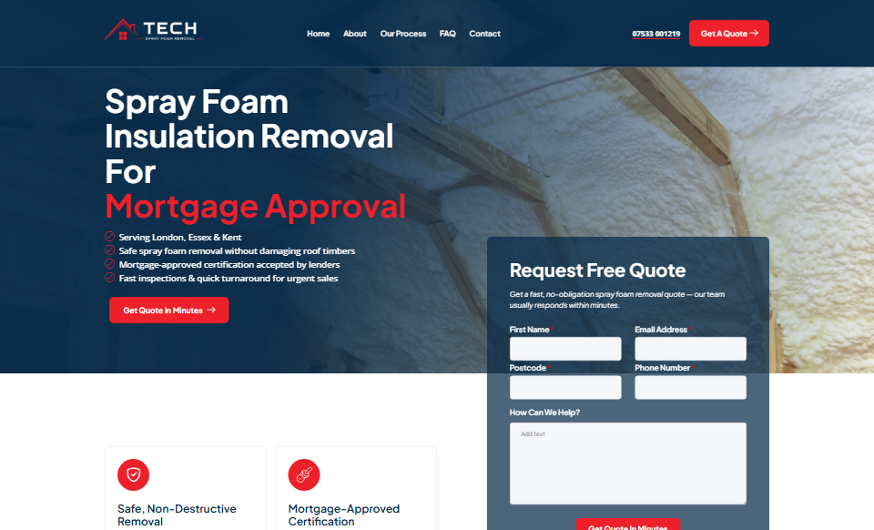 Tech Spray Foam Removal Landing Page